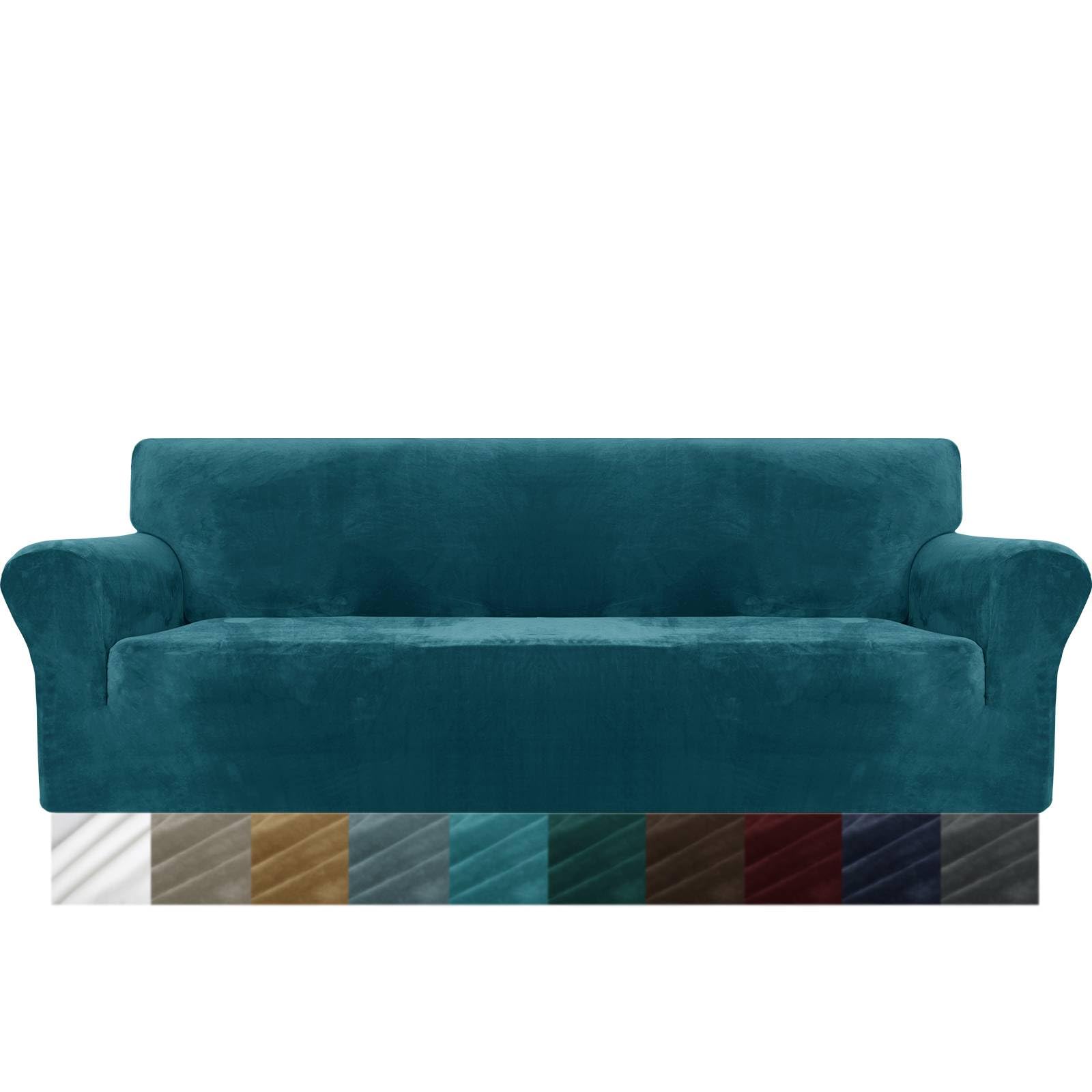 MAXIJIN Thick Velvet Extra Large Sofa Covers 4 Seater Super Stretch Oversized Couch Cover for Dogs Cat Pet 1-Piece XL Sofa Slipcover Elastic Furniture Protector (4 Seater, Blackish Green)