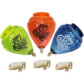 3 Pack Champion Cobra Durable Plastic Spin Tops for Kids Metal Tip Made in Mexico - Trompo Mexicano Champion Cobra Plastico Durable &amp; Punta de Metal (Pack of 3 Assorted Colors)