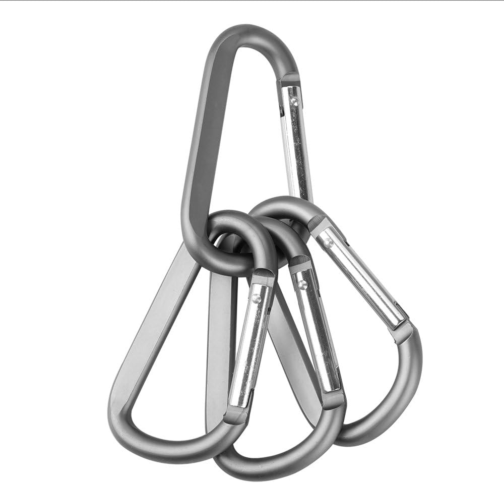 CampTek 3" Aluminum Carabineer Keychain Clip with Keyring, Light Durable D Shape Nonlocking Carabineer Hook Buckle for Outdoor Camping EDC Key Chain Ring, Grey, 6 Piece: Sports & Outdoors