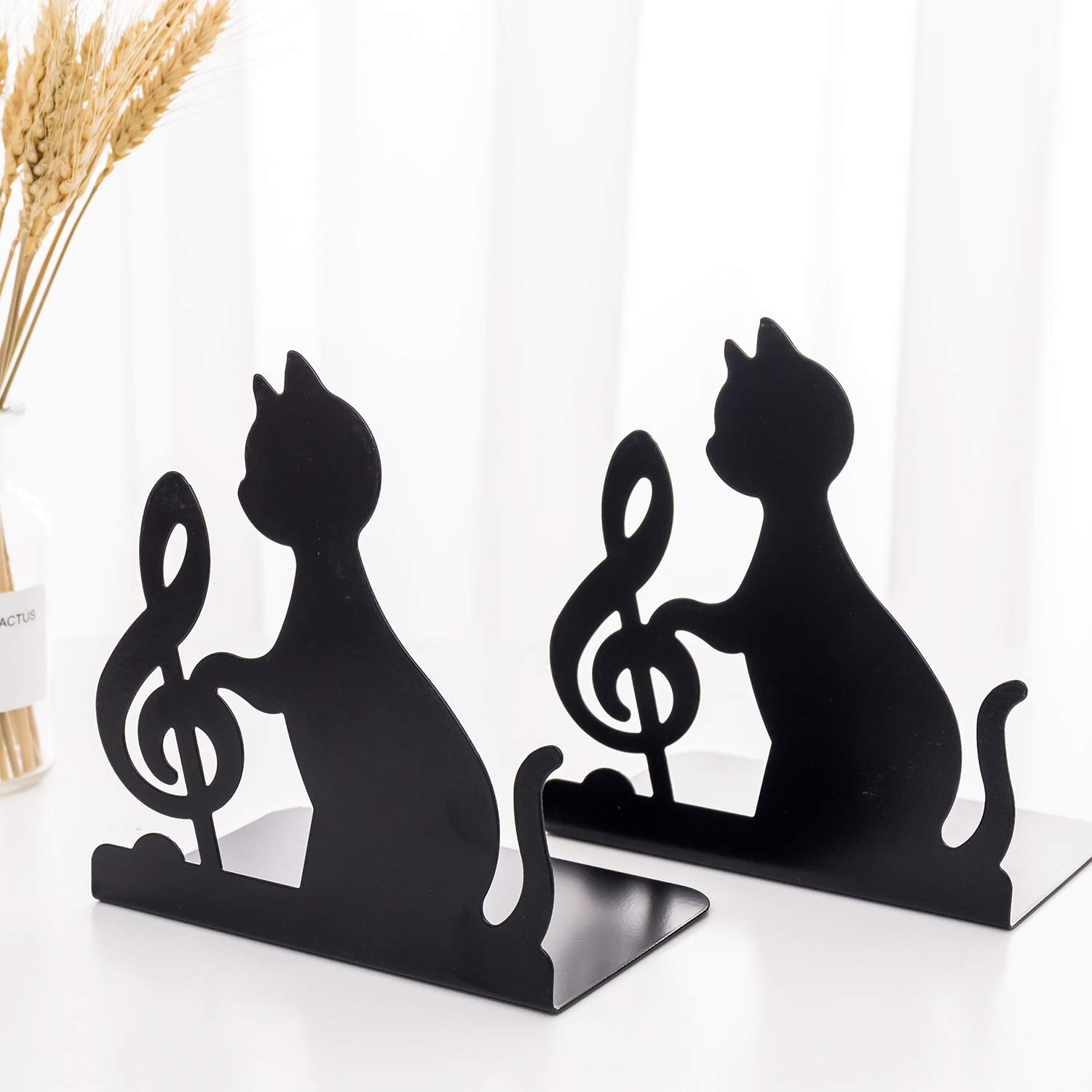 Metal Book Ends Heavy Duty Bookends Anti Slip Novelty Cat Bookends Book Holder Stand For Students Kids Children Non Slip Book Ends for Book Shelf Desktop Organiser for Home Office School