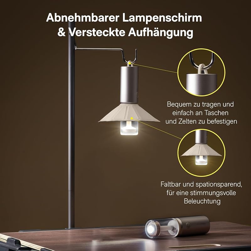 Aufladbare Campinglampe, Tragbare Laterne, 3 Modi, IPX6 Wasserdicht