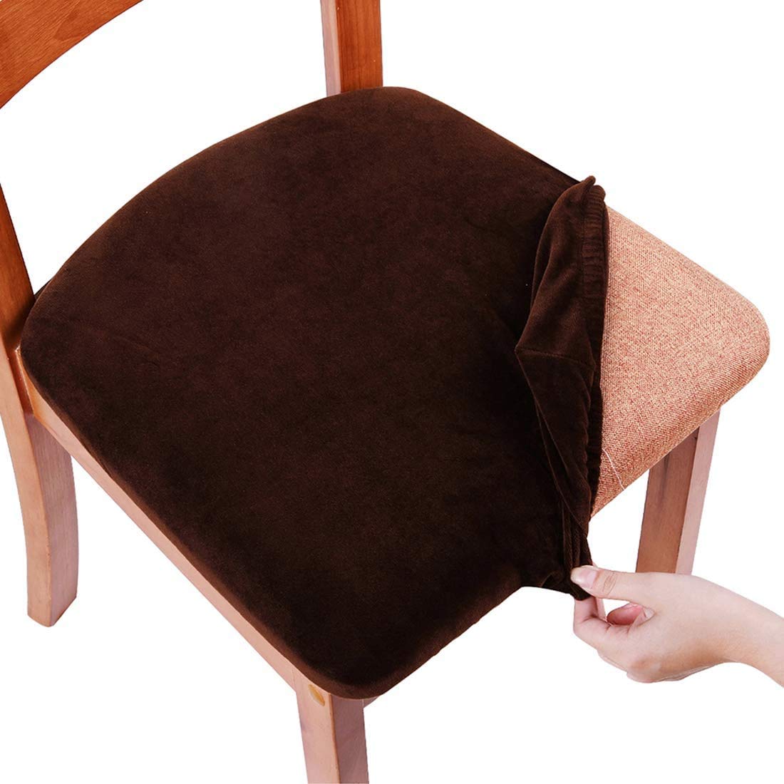 Smiry Velvet Dining Room Seat Covers, Set of 1, Coffee