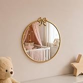 16 Inch Gold Circle Mirror, Round Gold Mirror, Vintage Wall Mirror Decor | Gold round mirror for bathroom bedroom vanity, vintage bow mirror decorative wall mirror for nursery and home decor