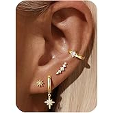 ORAZIO Hypoallergenic Surgical Steel Gold Hoop Earrings 14K Gold Plated Stud Hoop Earrings for Women CZ Pearl Opal Dangle Huggie Earring Set Cartilage Earring Stacks for Multiple Piercing 20G