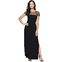 alex evenings long shift dress Alex Evenings Long Sleeveless Ombre Glitter Mesh Dress with Cowl Neckline and Cascade Detail Skirt WINE MULTI / 18 main image 1