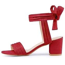 Allegra K Women's Open Toe Ankle Tie Back Red Block