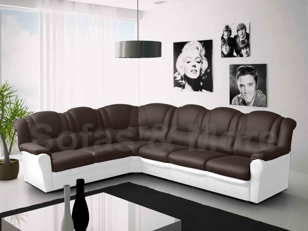 Texas Big Corner Sofa Suite - Brown and White Faux Leather (Left)