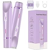 Bikini Trimmer for Women,2 in 1 Dual Head Bikini Shaver & Body Shaver,Cordless & Waterproof Electric Bikini Trimmer for Women, Painless Hair Removal with Silky Glow Finish,Purple