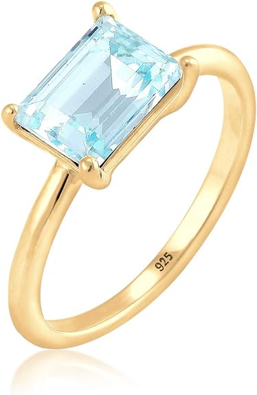 Elli Damen Echtschmuck Ring Bandring Solitar Mit Swarovski Kristall Blau Radiantschliff In 925 Sterling Silber Amazon De Schmuck