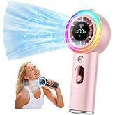 Portable Fan with Mist, AC-Level Ice Cooling Handheld Fan, 5000mAh Battery | 1-199 Speed, 26000 RPM Powerful Turbo Fan, 40ml Water Tank Personal Fan, Mini Fan, for Travel, Makeup, Camping, Outdoors