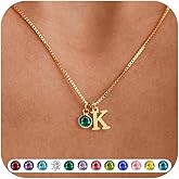 WFYOU Initial Birthstone Necklaces for Women Trendy 14K Gold Plated Letter A-Z initial Necklace Dainty Initial Birthstone Pendant Name Necklace Personalized Birthday Christmas Gifts for Women Jewelry
