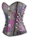 Charmian Women's Steampunk Gothic Spiral Steel Boned Brocade Waist Cincher Overbust Corset with Chains Purple Small