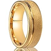 Concept Knight Golden Tungsten Carbide Ring for Men Women 8mm/6mm Sandblasted Inlaid Groove Men's Engagement Wedding Bands Fashionable and Luxurious