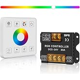 RGB LED Dimmer Switch, RF Wireless Remote LED Dimmer, DC5-24V 30A | LED Light Strips Controller, 9 Color Variation Mode, Dimmable LED Wall Mount Touch Controller for 5050 3528 5630 Light Strips