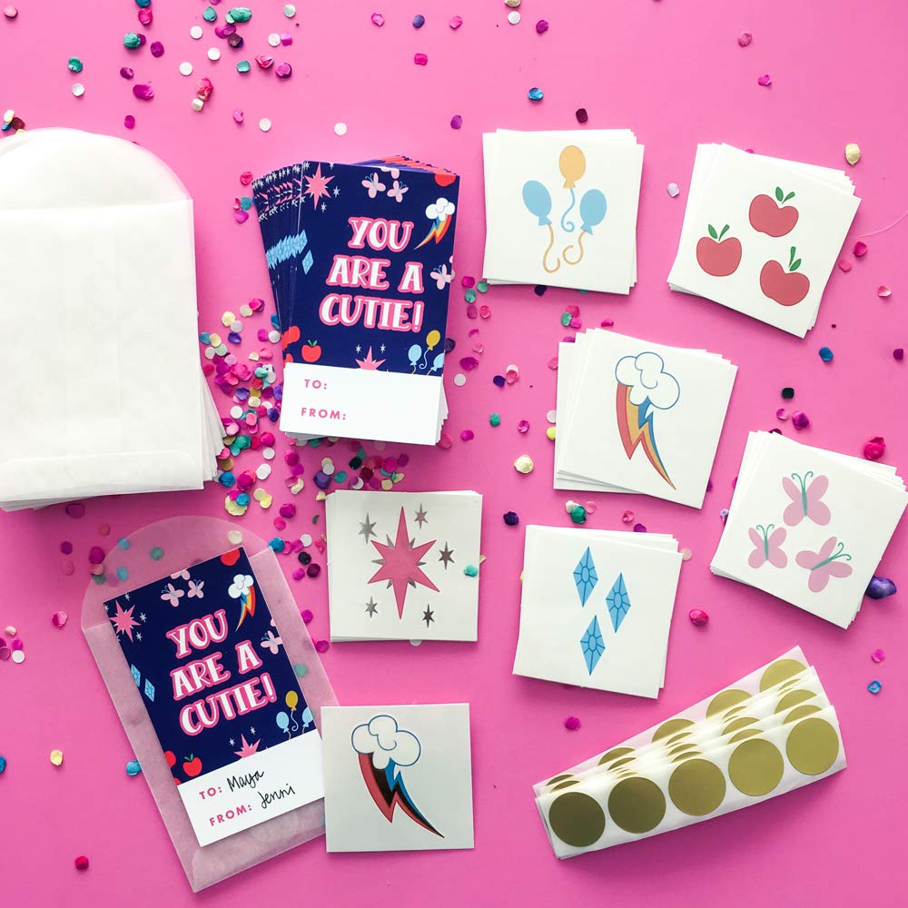 Cutie Marks Favor Card Kit Bundle by Flash Tattoos, premium waterproof colorful metallic gold temporary foil tat, metallic tattoo,MLP party, pony party, party favor, Valentine card, cutie mark