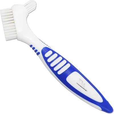 Dental Aesthetics Denture Brush with Rubber Grips Double Nylons Blue