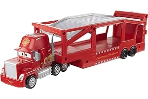 Mattel Disney Pixar Cars Mack Hauler, camion de transport de jouets de 33 cm avec rampe et rangement de transport pour 12 véh