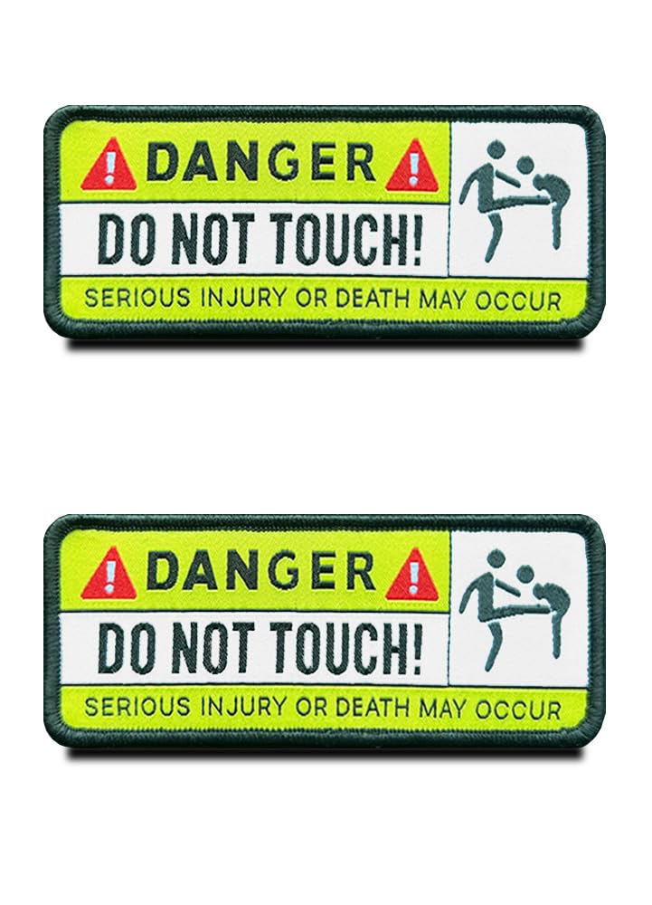 2 Pcs Danger: Do Not Touch Injury May Occur Meme Patch, Full Embroidered Hook and Loop Funny Biker Patch, Fun Social Morale Patch for Backpacks,Clothes,Vest,Cap,Unifrom,Biker Bag — image 1