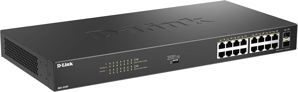 D-Link DGS-1018P 18-Port Gigabit PoE Switch 16 PoE+ 2 SFP Uplinks
