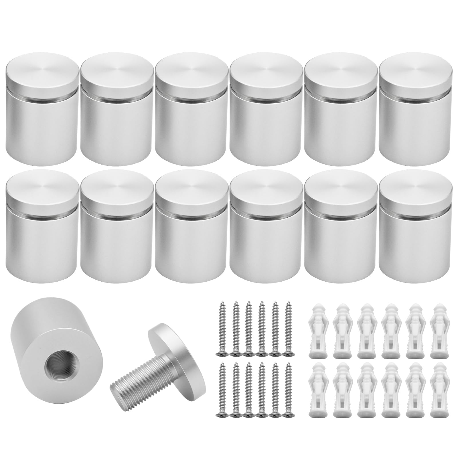 KENSHIRE 12PCS 25x25mm Aluminum Solid Sign Standoff Wall mounts Advertising Screws fixings standoffs Fixing for Acrylic Signs Display (Satin Chrome Anodized)