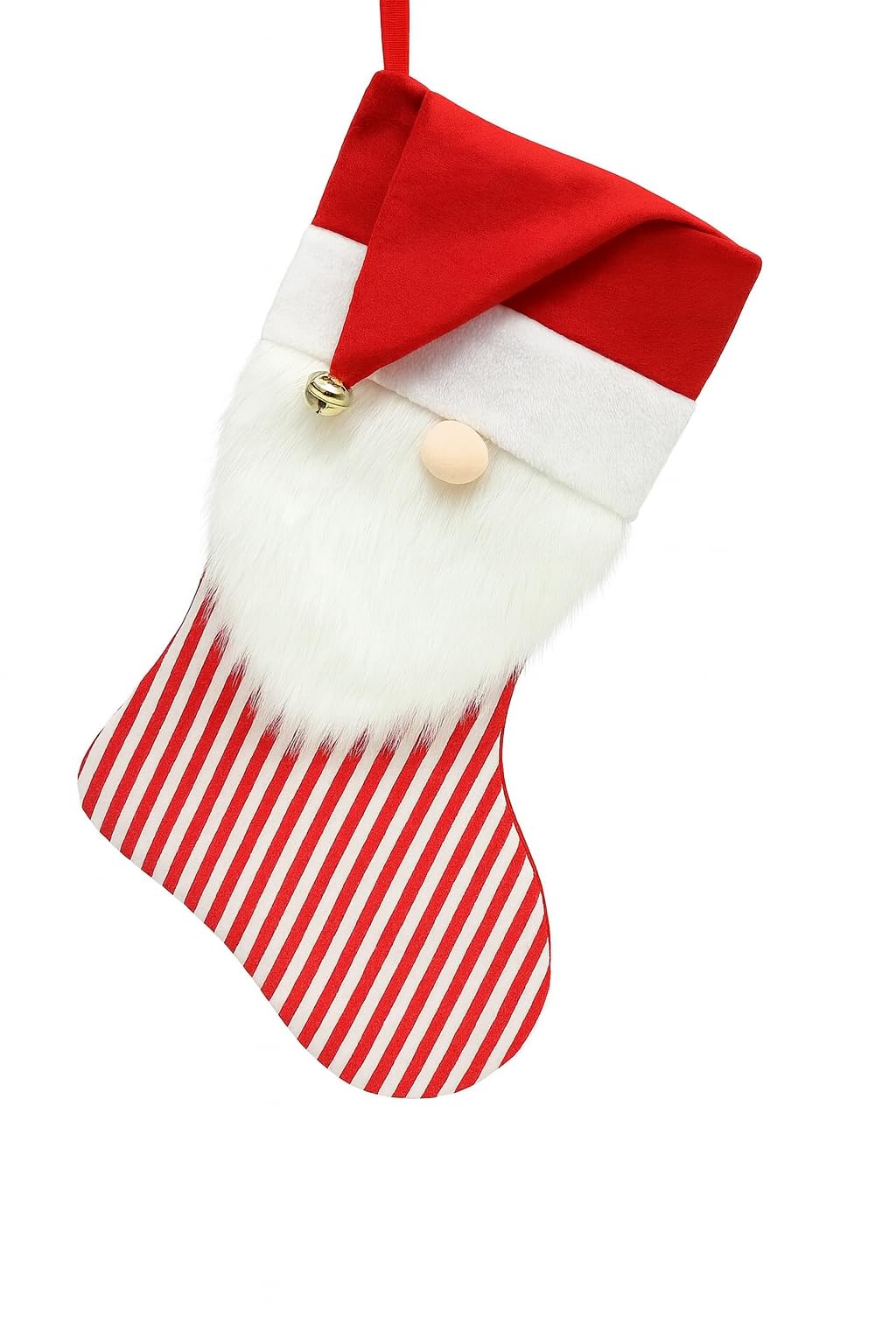 Top Sale 40cm Red & White Gnome Christmas Stocking – Plush Santa Gonk Stocking with Striped Body, Soft Beard & Hanging Loop – Festive Fireplace Xmas Stocking for Kids