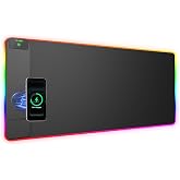Wireless Charging Mouse Pad Gaming, 31.5"x15.8" Large Desk Mat, Waterproof | RGB Mousepad, Smooth Glide, Stitched Edge, Non-Slip Rubber Base, Desk Pad Computer Keyboard Mat, No Adapter