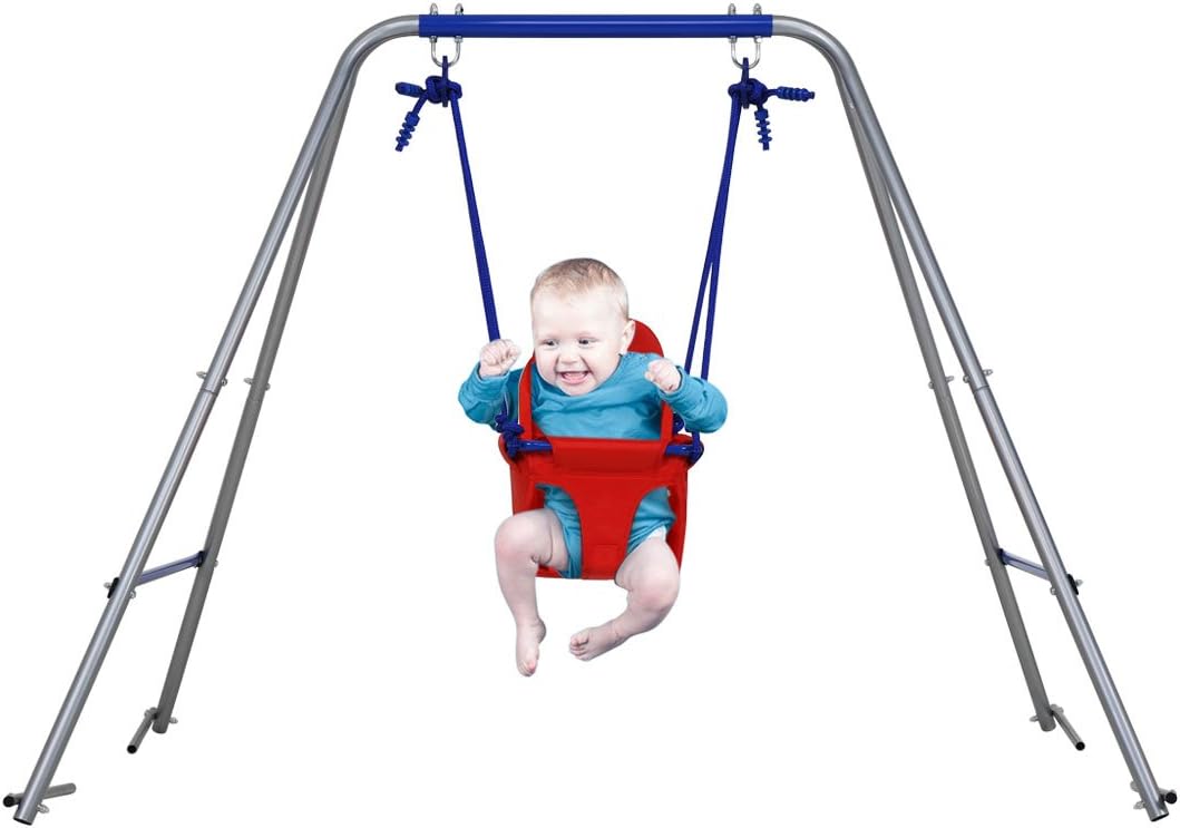 Hyner Children Baby Garden Swing Set with Safe Swing Seat Metal Frame Outdoor Indoor