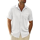 Runcati Mens Button Down Shirts Casual Short Sleeve Linen Shirt Summer Beach Textured Tops with Pocket