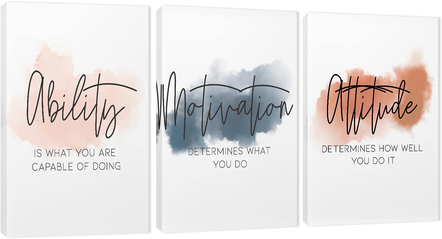 Posters & Prints - 3 Piece Inspirational Canvas Wall Art, Quotes Motivational Mindset Print Pictures for Office Wall Decor, Triptych Entrepreneur Poster Framed Artwork for Women Men Home Decor Ready to Hang (36