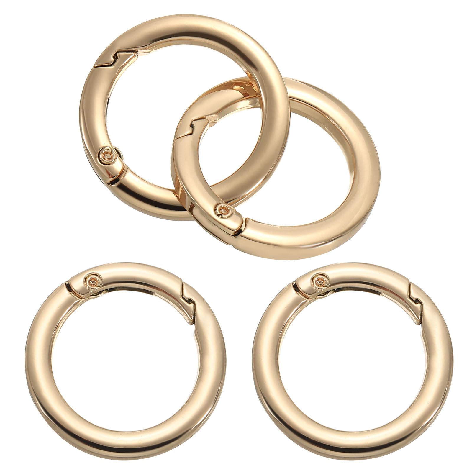 PATIKIL 34mm OD Flat Trigger Spring O Rings, 4 Pack Metal Round Clasp Clip Snap Spring Keyrings Hook Buckle for Purse Handbag Craft Making, Gold Tone