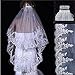 2 Tier Lace Sequins Edge Bridal Wedding Veil with Comb Fingertip Length
