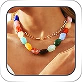 ACEDRE Colorful Statement Gemstone Necklace Chunky Layered Beaded Choker for Women