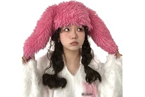 Topwon Bunny Ears Hat Plush Faux Fur Fluffy Rabbit Cap Dress Up Costume Headgear Winter Beanie (Pink)
