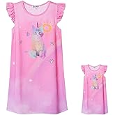 Jxstar Matching Girls&Doll Nightgowns Pajamas Princess Sleepwear Flutter Sleeve Night Dresses