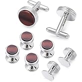 Mens Cufflinks and Studs Set for Tuxedo Shirt Mother of Pearl with a Gift Box (Tiger Eye Stone)