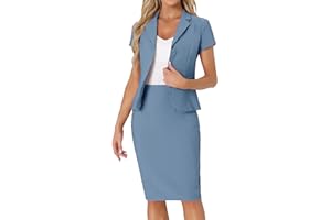 Allegra K Women's Business Skirt Suit Set Work Office Short Sleeve Blazer Jacket Pencil Skirt