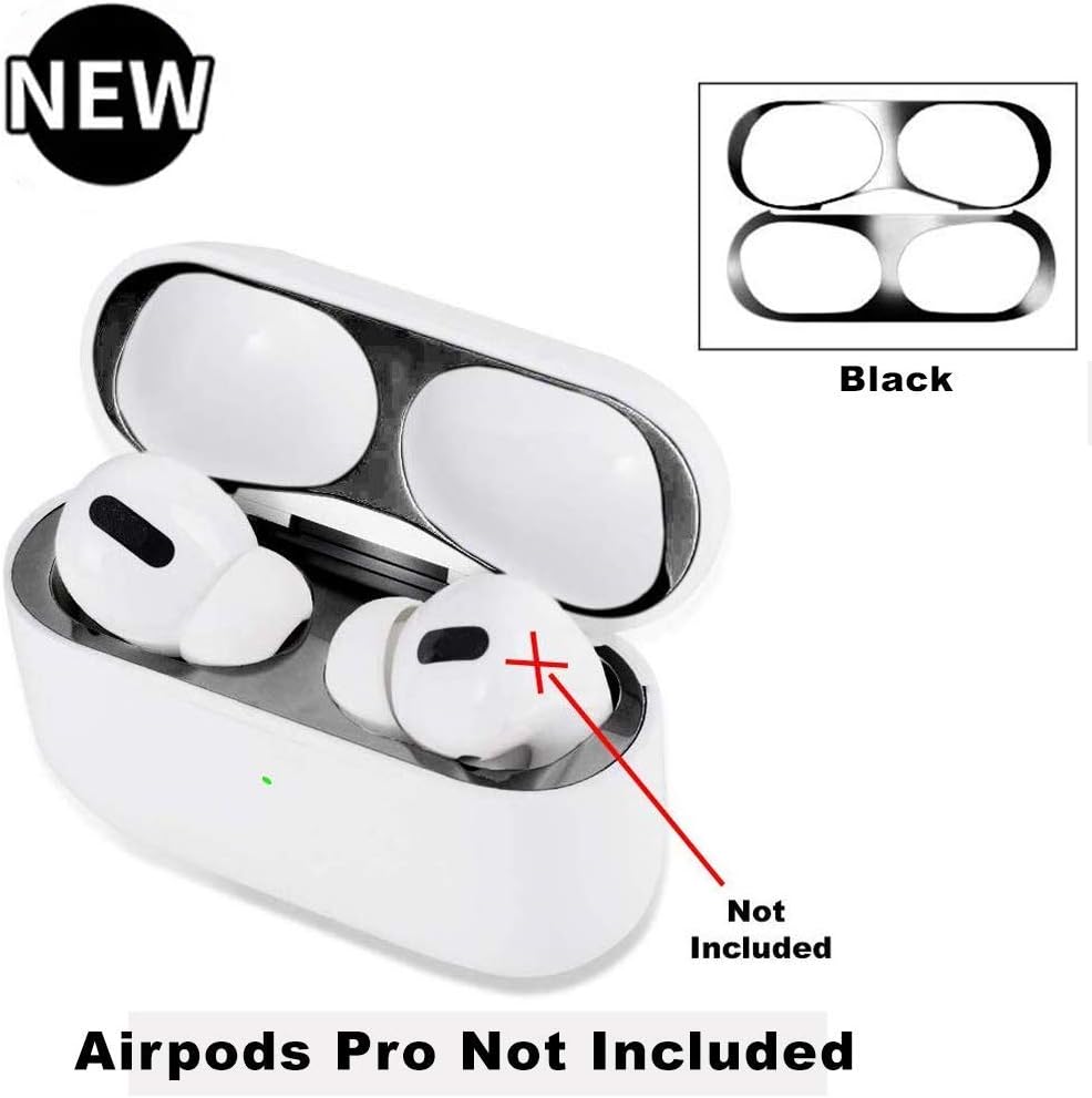 Cellfather® Dust Guard Compatible with AirPods Pro Case Dust Guard Sticker Protect from Iron Metal Shavings for AirPods 3rd Dust Proof Film Accessories (Black Set)