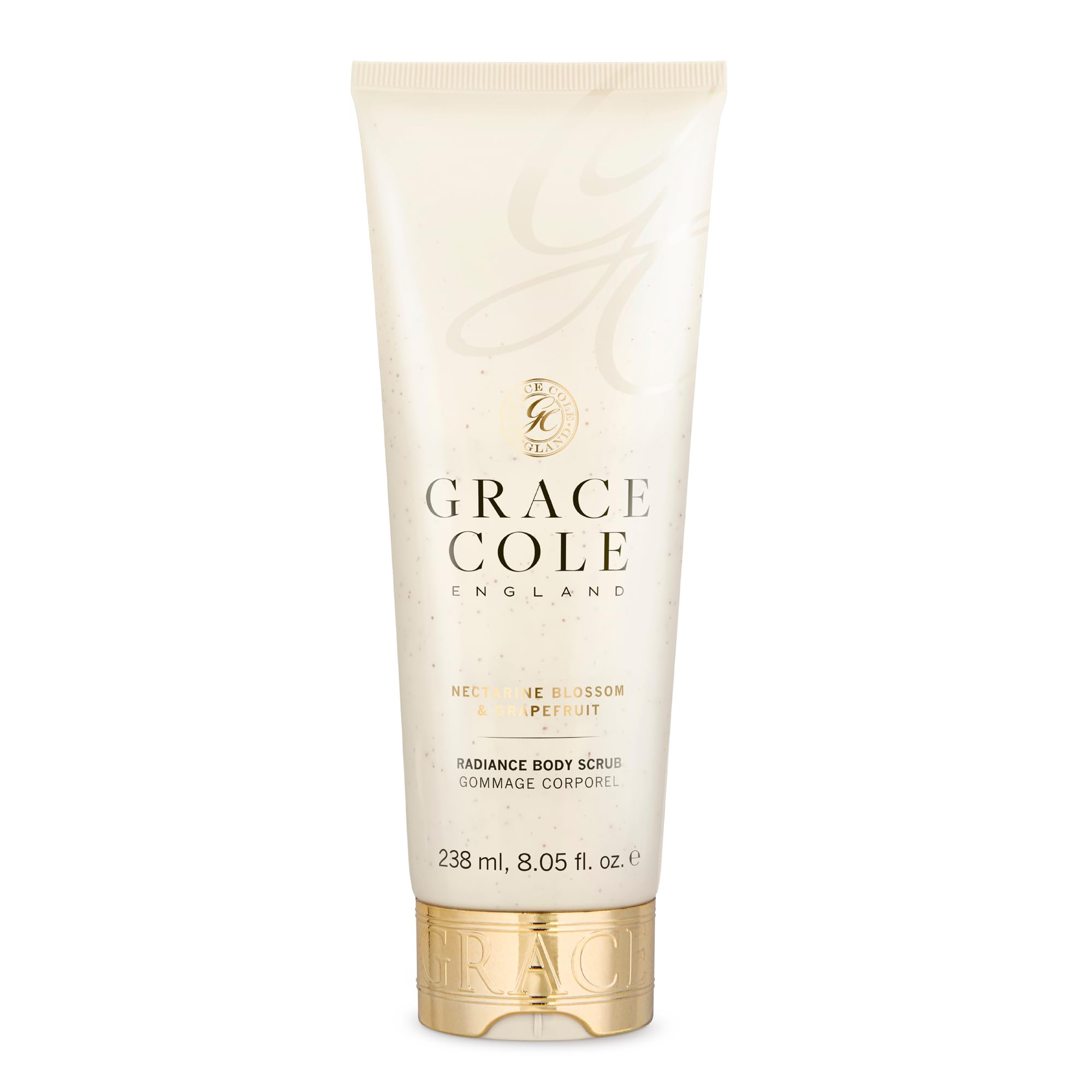 Grace Cole Nectarine Blossom & Grapefruit Exfoliating Body Scrub 238ml Refreshing Hydrating - Essential Oils - Vegan and Cruelty Free, No SLS or Parabens - Made In England