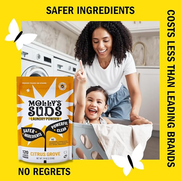 MOLLY’S SUDS ORIGINAL LAUNDRY DETERGENT POWDER | CLEAN LAUNDRY DETERGENT POWDER FOR SENSITIVE SKIN | SIMPLE, EFFECTIVE INGREDIENTS, STAIN FIGHTING | 120 LOADS (CITRUS GROVE)