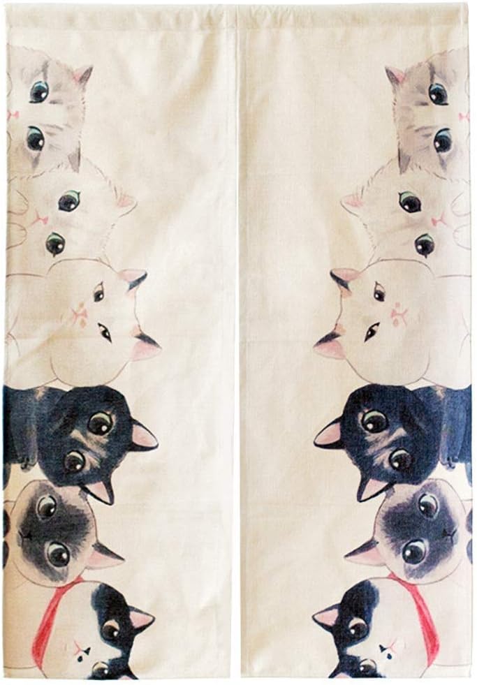 Avigers Japanese Noren Doorway Curtain Tapestry Bbee Cat Story (Cat Family) Home Decor for Bedroom Living Room Kitchen Cafe, 33.5 X 47.2 Inches
