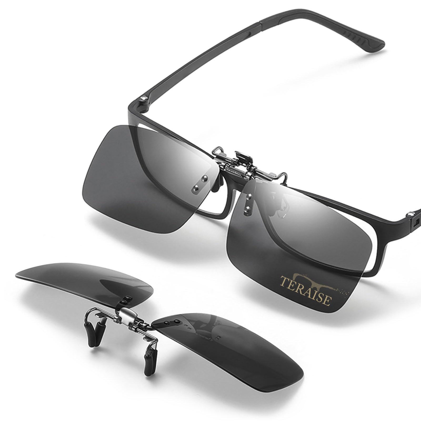 TERAISE Polarized Clip on Sunglasses Over Prescription Glasses Anti-Glare UV400 (Black-upgrade flip)