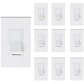 [10 Pack] Cloudy Bay 3-Way/Single Pole Dimmer Electrical Light Switch for 150W LED/CFL, 600W Incandescent/Halogen,Wall Plate Included,Pack of 10