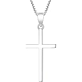 YL Womens Plain Cross Necklace 5A+ Birthstone, Solid 925 Sterling Silver 18K White Gold Plated Pendant Crucifix Jewelry Christmas Gifts Adjustable Box Chain 18"+1.2"