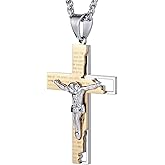 MunkiMix Cross Necklace for Men Stainless Steel Jesus Crucifix Pendant with INRI/Bible Verse 22+2 Inch Silver/Blue/Black/Gold Mens Cross Chain Christian Religious Jewelry Gift