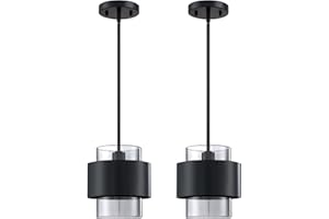 Dolaimi House 1 Light 2 Pack Hanging Indoor Kitchen Island Pendant Ceiling Light 6" Drum Smokey Grey Glass Fixture,Modern Farmhouse Dinning Over Sink (Black Finish)
