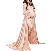 ChoiyuBella Maternity Gown Bishop Sleeves Baby Shower Dress Wrap Side Slit Sweetheart Maxi Photo Shoot for Photography