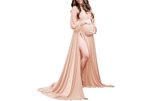 CHOIYUBELLA Dedysler Maternity Gowns Long Sleeves Baby Shower Dress for Photoshoot Wrap Split Sweetheart Maxi Photography