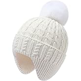 Peninpha Toddler Baby Winter Hat with Earflap Kids Warm Twisted Knit Hat Infant Pom Pom Beanie Ski Cap for Baby Girls Boys
