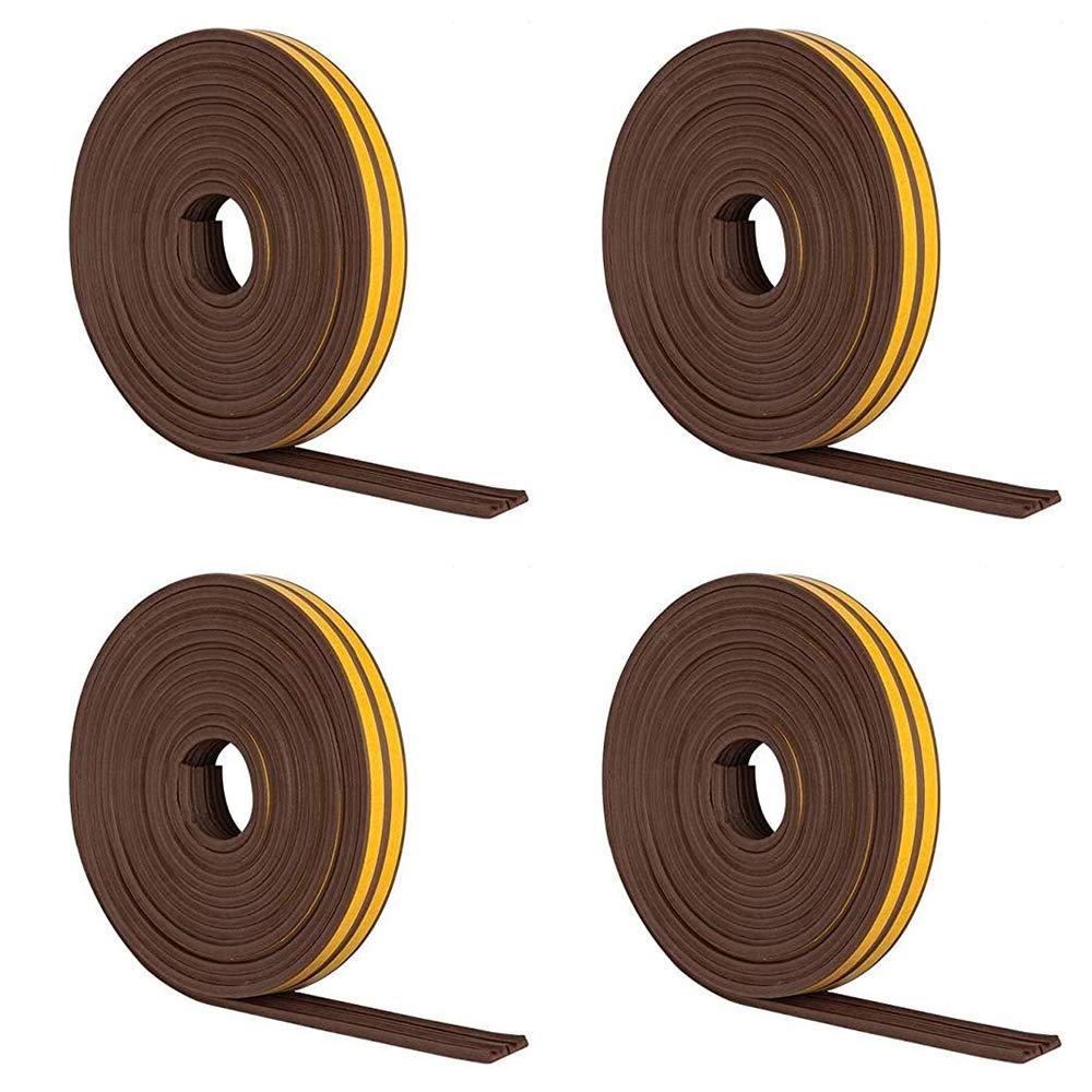 4 Pack Door Window Self-Adhesive Soundproof Sealing Strip,Weather Stripping/Door Window Draught Excluder Strip,Anti-Collision Rubber Strip for Doors and Windows,9mm X 4mm X 2.5 m,Total 20m (E Type)