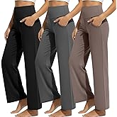 Coume 3 Pack Women's Wide Leg Pants Casual Loose Yoga Pants High Waist Lounge Sweatpants Stretch Workout with Pockets